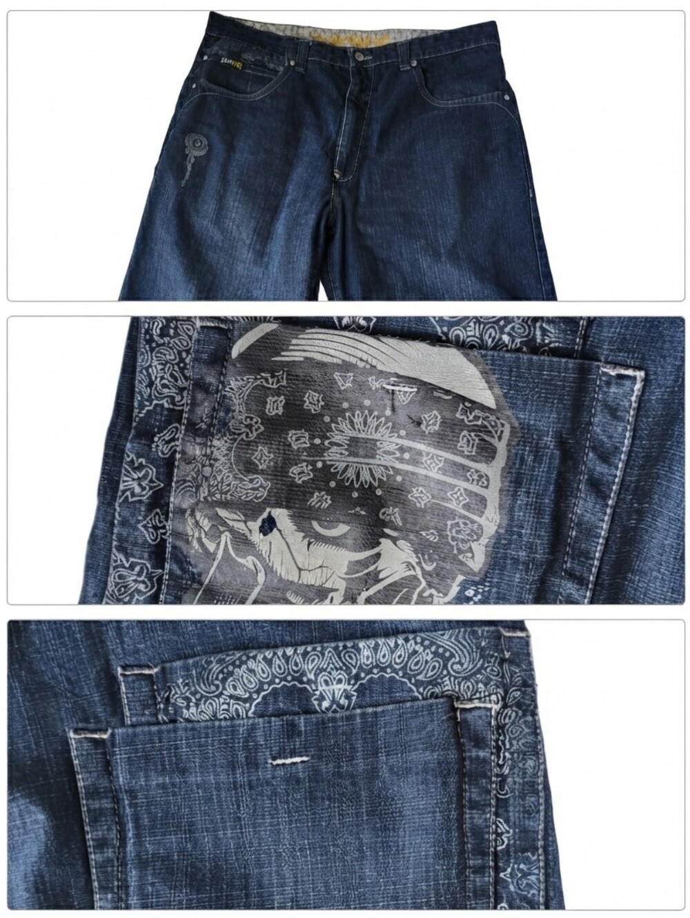 Vintage Dyse One Redefined Streetwear Bandana Skull Baggy Jeans Sz 38x30